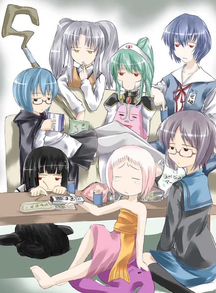 ayanami rei, nagato yuki, hoshino ruri, enma ai, tabitha, and 3 more (neon genesis evangelion and 6 more) drawn by abubu