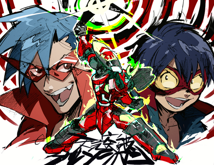 simon, kamina, and gurren-lagann (tengen toppa gurren lagann) drawn by tetsu_(teppei)