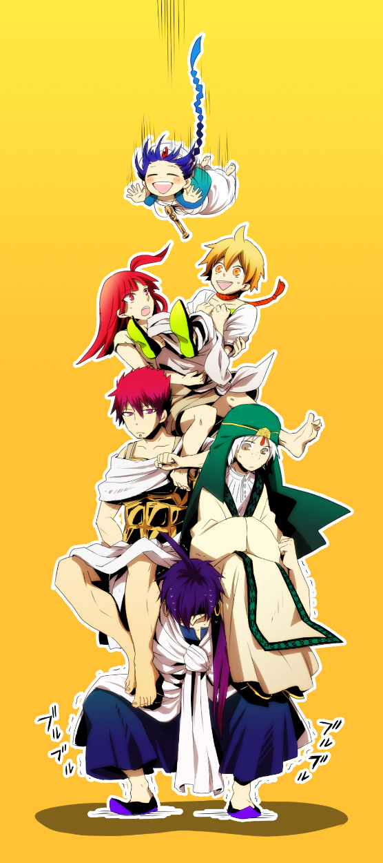 morgiana, aladdin, alibaba saluja, sinbad, ja'far, and 1 more (magi the labyrinth of magic) drawn by hakyou_(hakyo)