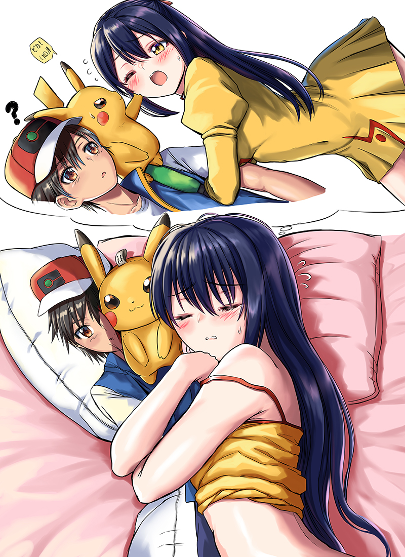 pikachu, ash ketchum, golden delmo, rie petoriyacowa, and ootani ikue (pokemon and 3 more) drawn by l96_(chinhauming)