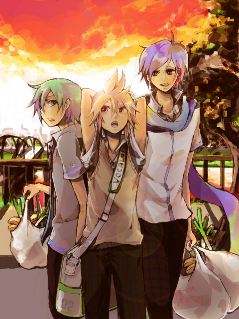 kagamine len, kaito, and hatsune mikuo (vocaloid) drawn by hakiri_(h_rsc)