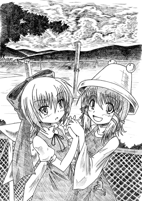 cirno, moriya suwako, and pyonta (touhou) drawn by sou_shinpu