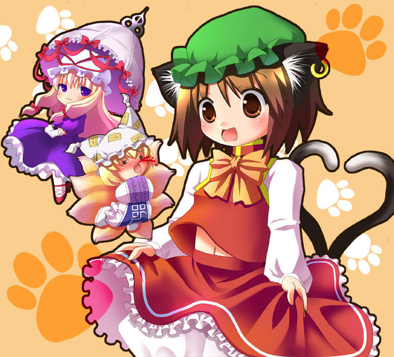 yakumo yukari, yakumo ran, and chen (touhou) drawn by fuzuki_imeri