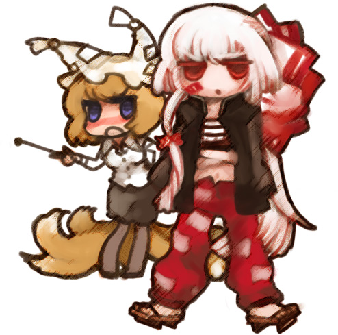 fujiwara no mokou and yakumo ran (touhou) drawn by ruto_(petatann)