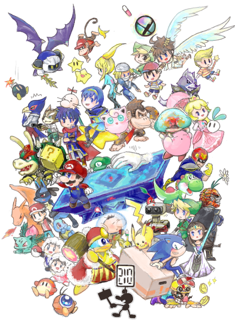 link, pikachu, princess zelda, kirby, princess peach, and 45 more (pokemon and 26 more) drawn by chion_(yukina)