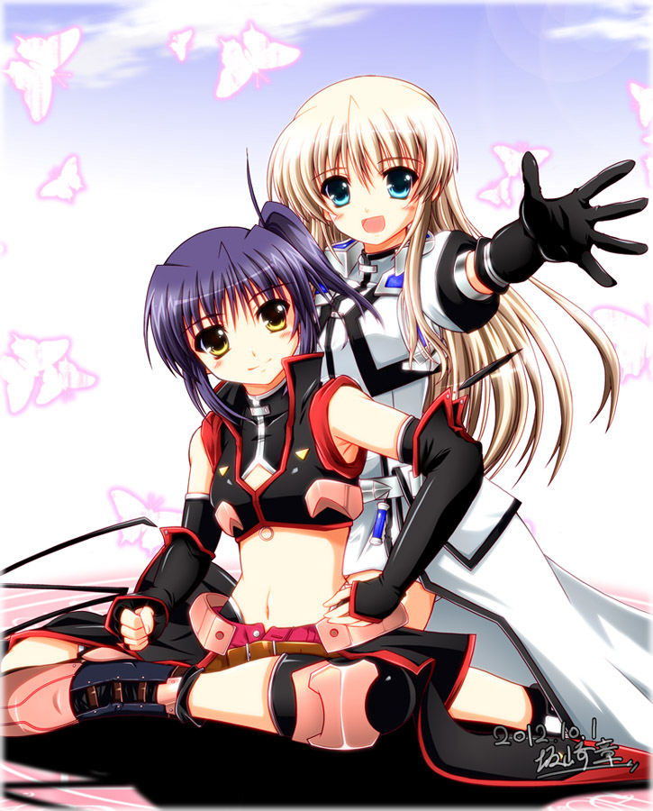 lily-strosek, isis egret, and perfume grab (lyrical nanoha and 1 more) drawn by sakazaki_akira