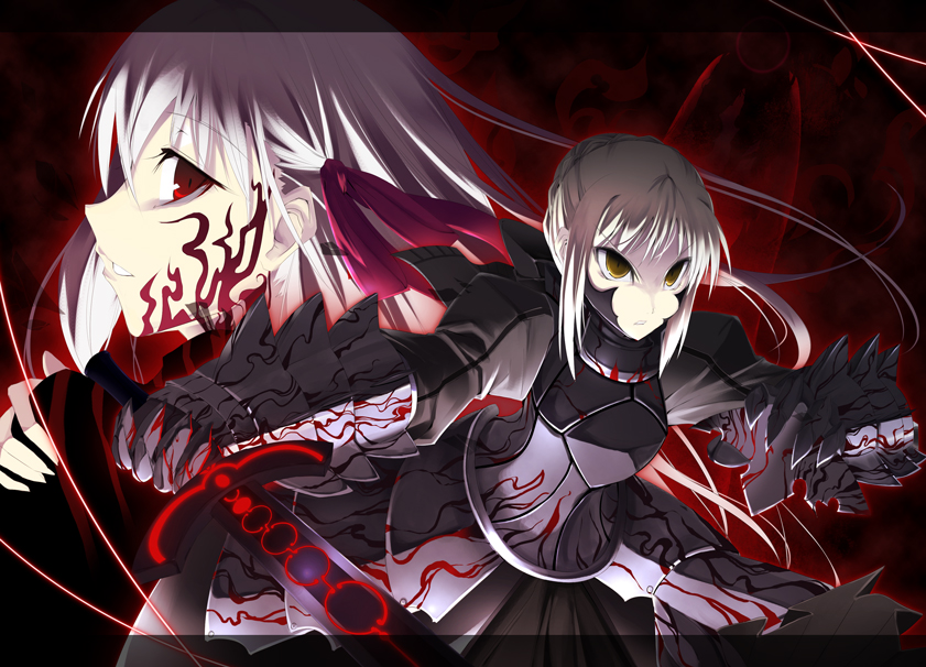 artoria pendragon, saber alter, matou sakura, and dark sakura (fate and 2 more) drawn by satomi_(black_scarecrow)