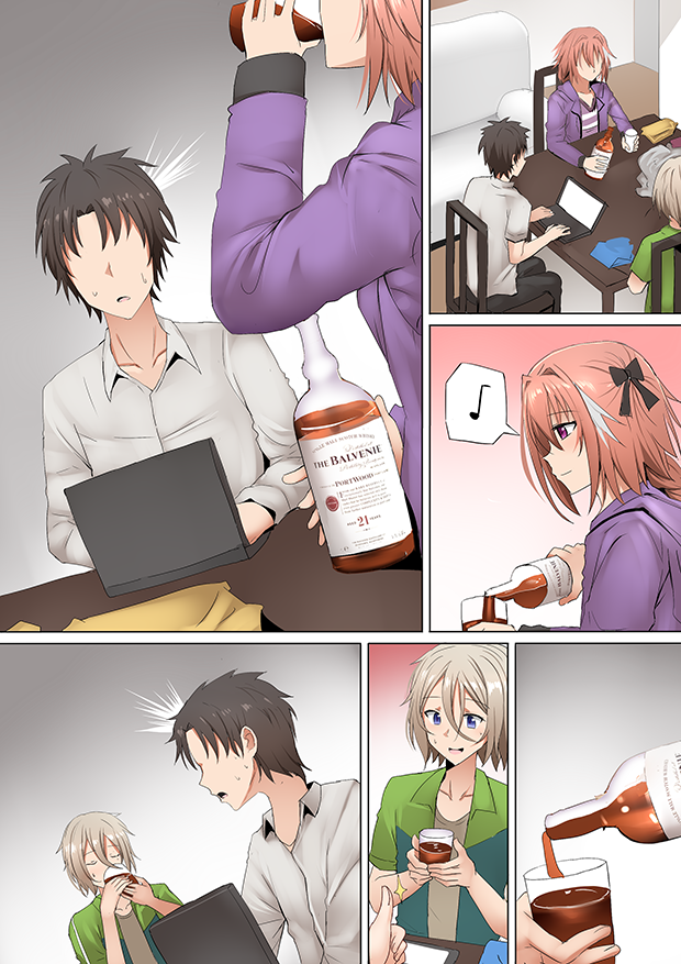 fujimaru ritsuka, astolfo, and prince of lan ling (fate and 2 more) drawn by ginhaha