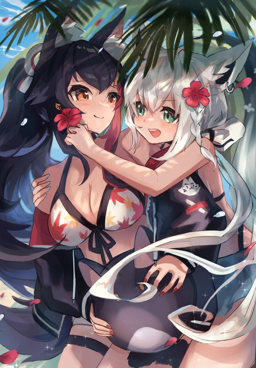 shirakami fubuki, ookami mio, and miochun (hololive and 1 more) drawn by harukayu_yu