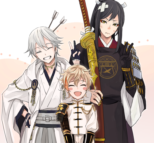 tsurumaru kuninaga, tarou tachi, and monoyoshi sadamune (touken ranbu) drawn by nomuo_(shiromi)