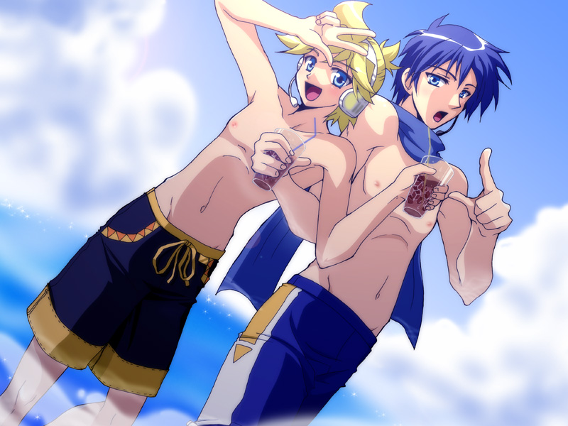 kagamine len and kaito (vocaloid and 1 more) drawn by aida_ayako