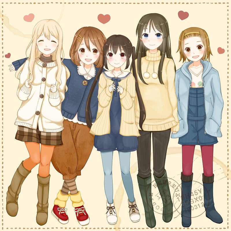 akiyama mio, nakano azusa, hirasawa yui, tainaka ritsu, and kotobuki tsumugi (k-on! and 1 more) drawn by machico_(mayuxoxo)