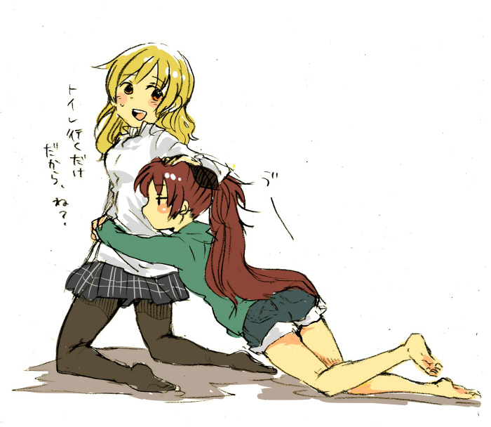 sakura kyoko and tomoe mami (mahou shoujo madoka magica) drawn by uzaki_(jiro)