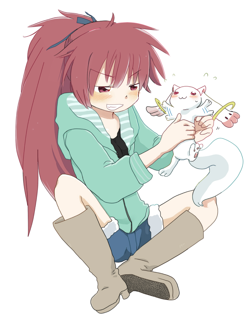 sakura kyoko and kyubey (mahou shoujo madoka magica) drawn by honoka_(komakami)