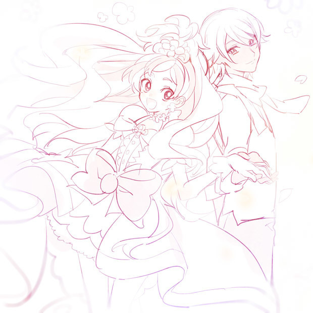 haruno haruka, cure flora, and prince kanata (precure and 1 more) drawn by heke