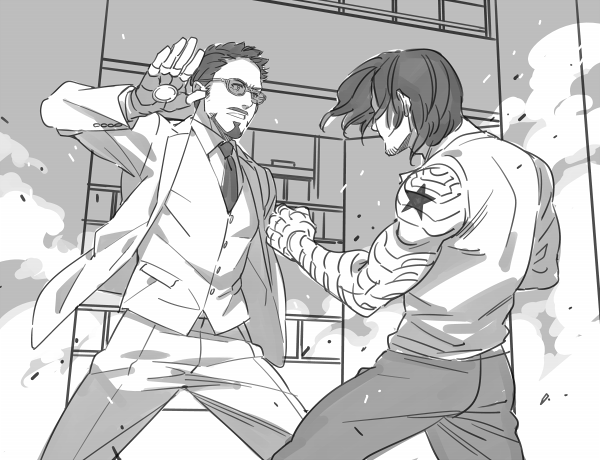 tony stark and bucky barnes (marvel and 3 more) drawn by yukko93