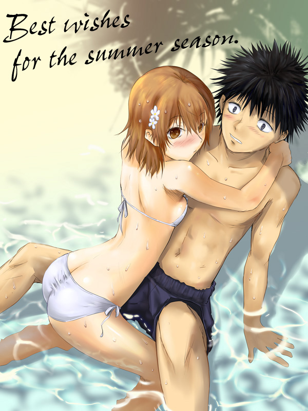 misaka mikoto and kamijou touma (toaru majutsu no index and 1 more) drawn by jas_(kda10457)