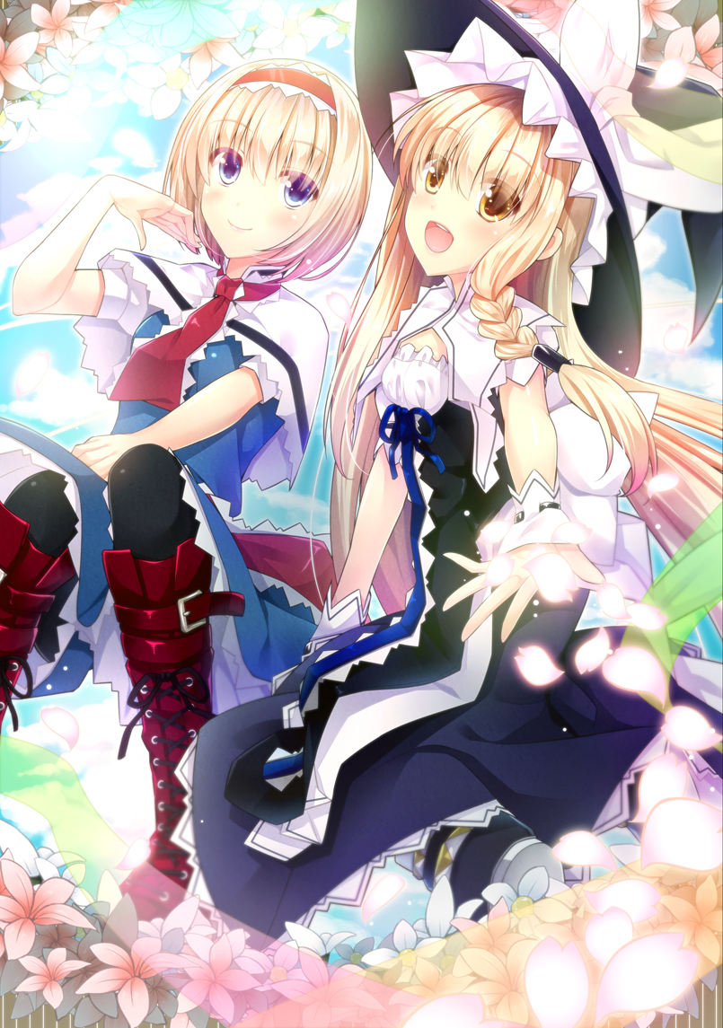 kirisame marisa and alice margatroid (touhou and 1 more) drawn by akane_hazuki