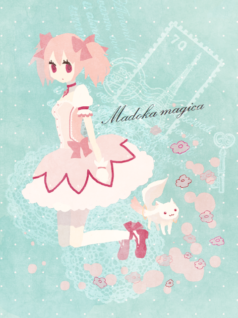 kaname madoka and kyubey (mahou shoujo madoka magica) drawn by natu_(artist)