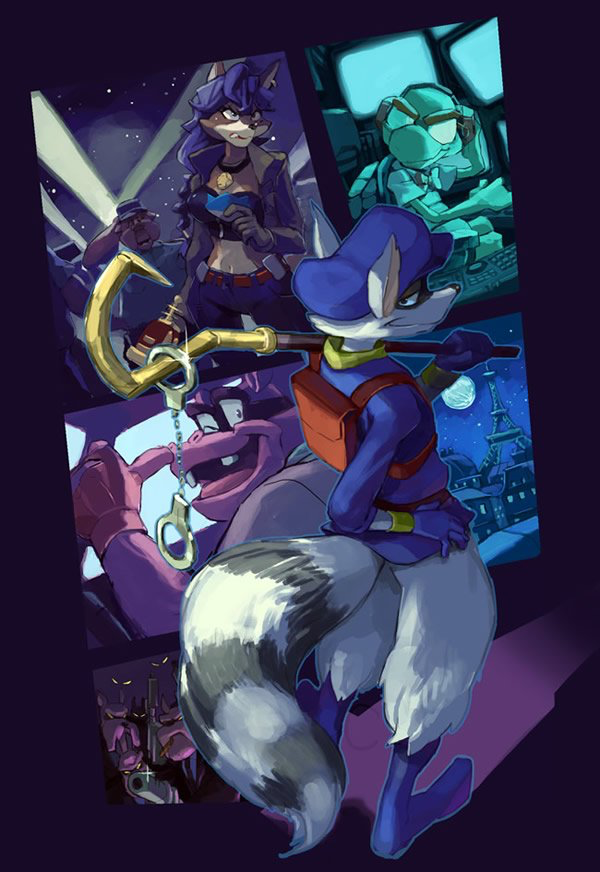 sly cooper, carmelita fox, murray, and bentley (sly cooper) drawn by motohashi_mari