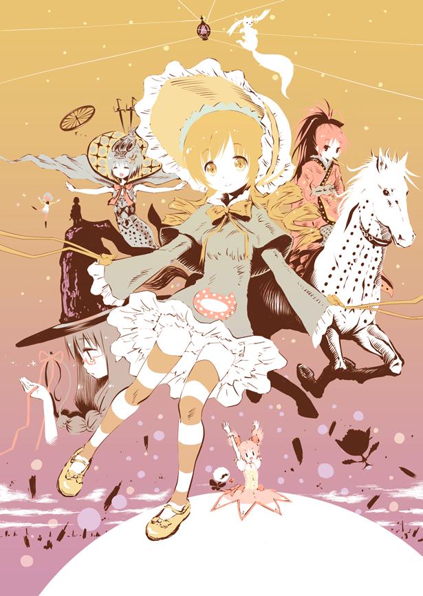 akemi homura, kaname madoka, miki sayaka, sakura kyoko, tomoe mami, and 8 more (mahou shoujo madoka magica) drawn by yoshinogai