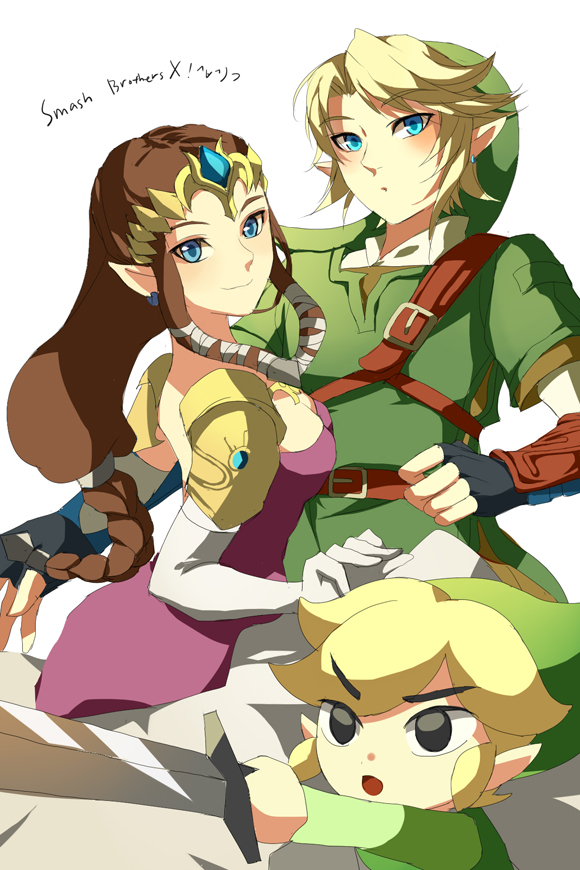 link, princess zelda, and toon link (the legend of zelda and 2 more) drawn by muse_(rainforest)