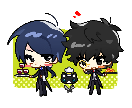 amamiya ren, morgana, and kitagawa yuusuke (persona and 1 more) drawn by emitou_fo