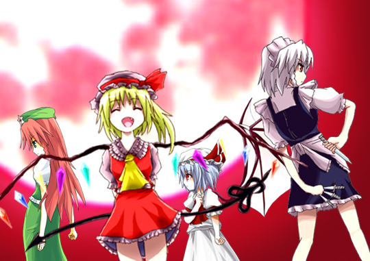 remilia scarlet, flandre scarlet, izayoi sakuya, and hong meiling (touhou) drawn by tamago_gohan