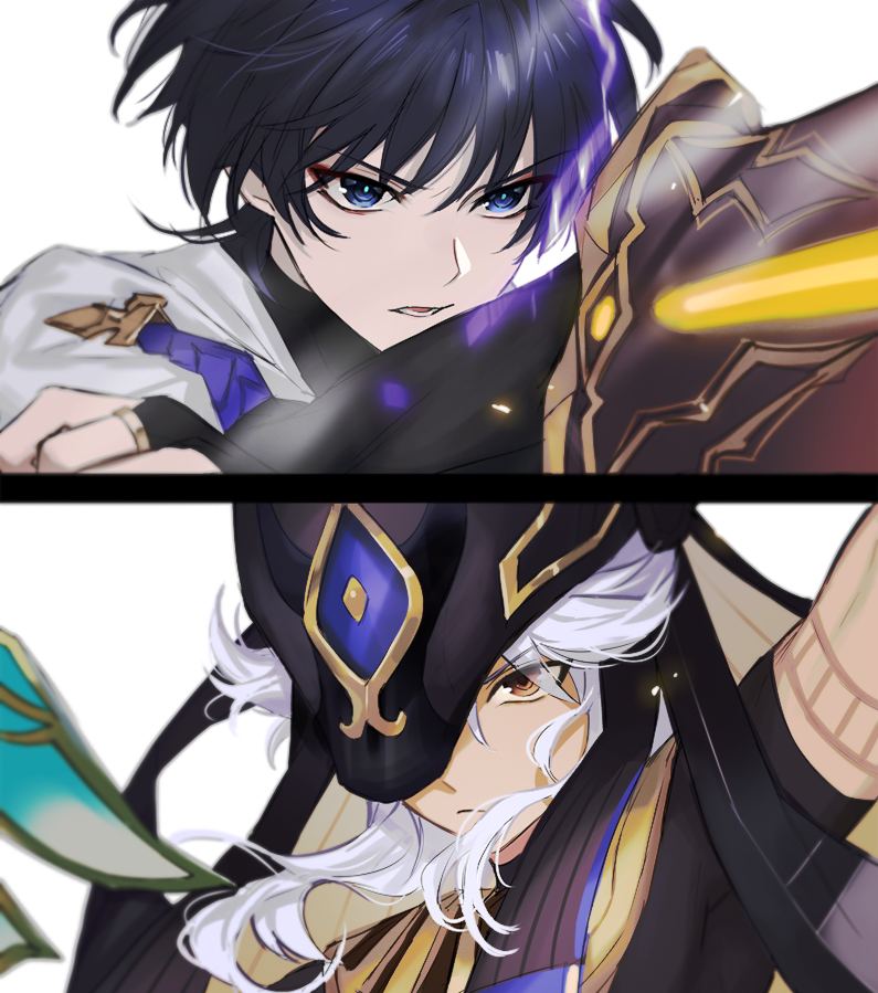scaramouche, wanderer, and cyno (genshin impact) drawn by fractalmagnolia