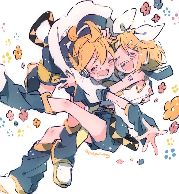 kagamine rin and kagamine len (vocaloid) drawn by hazime