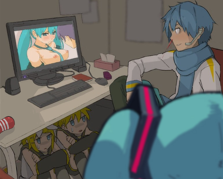 hatsune miku, kagamine rin, kagamine len, and kaito (vocaloid and 1 more) drawn by au_(autlaws)