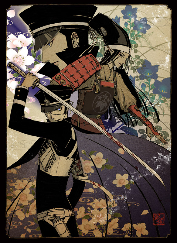 kuzunoha raidou, yoshitsune, and kuzunoha raido (shin megami tensei and 2 more) drawn by kagura_kagamigo