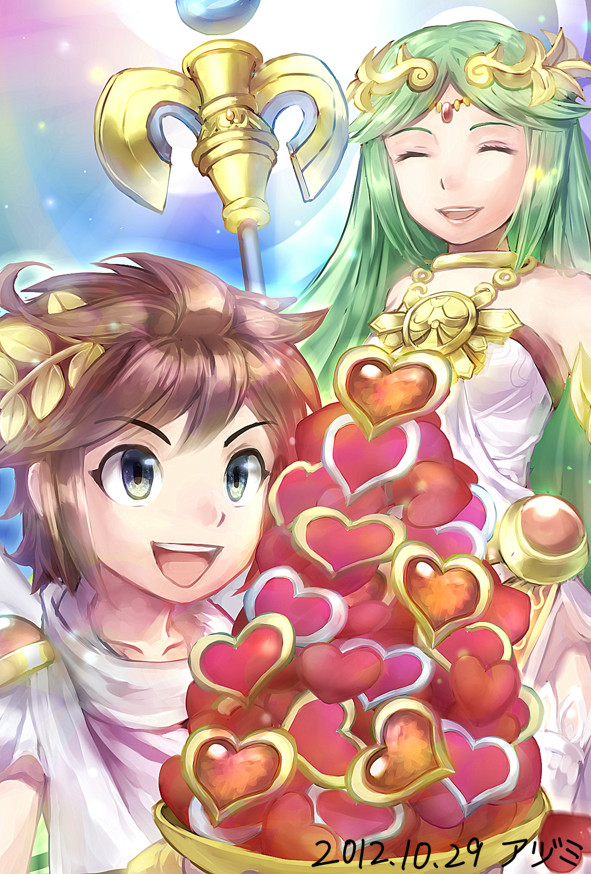 palutena and pit (kid icarus and 1 more) drawn by azumi_(tks-sd)