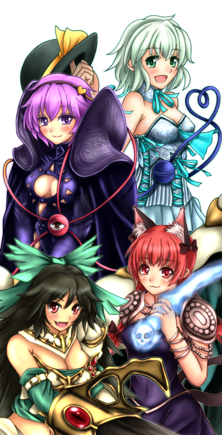 komeiji koishi, komeiji satori, kaenbyou rin, reiuji utsuho, akroma, and 3 more (touhou and 1 more) drawn by hozenkakari