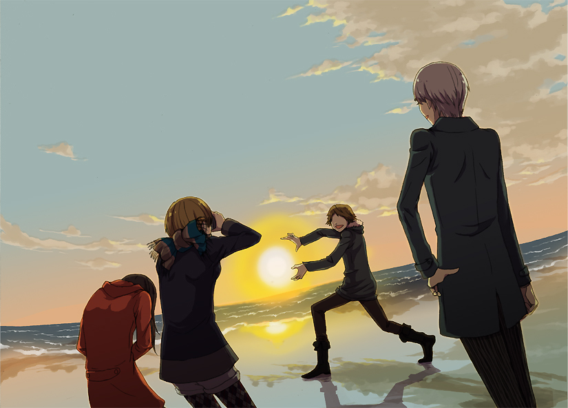 narukami yu, satonaka chie, amagi yukiko, and hanamura yousuke (persona and 1 more) drawn by noji_(imh)