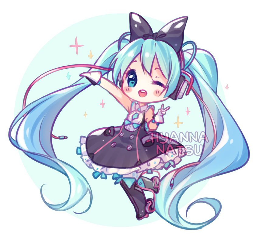 hatsune miku and magical mirai miku (vocaloid and 1 more) drawn by hyanna-natsu