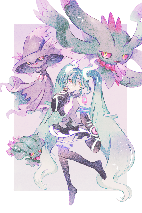 hatsune miku, mismagius, misdreavus, ghost miku, and flutter mane (pokemon and 2 more) drawn by ryokuno_green