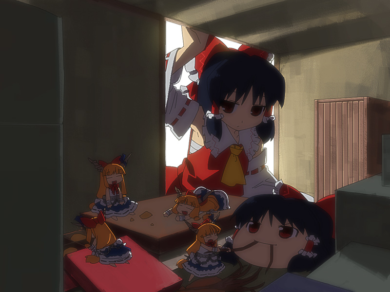 hakurei reimu and ibuki suika (touhou) drawn by tonbi