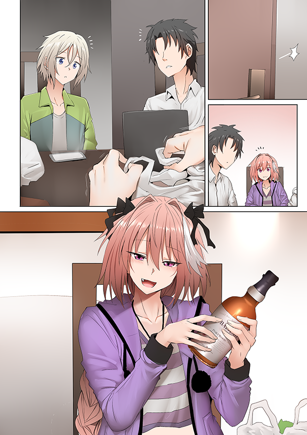 fujimaru ritsuka, astolfo, and prince of lan ling (fate and 2 more) drawn by ginhaha