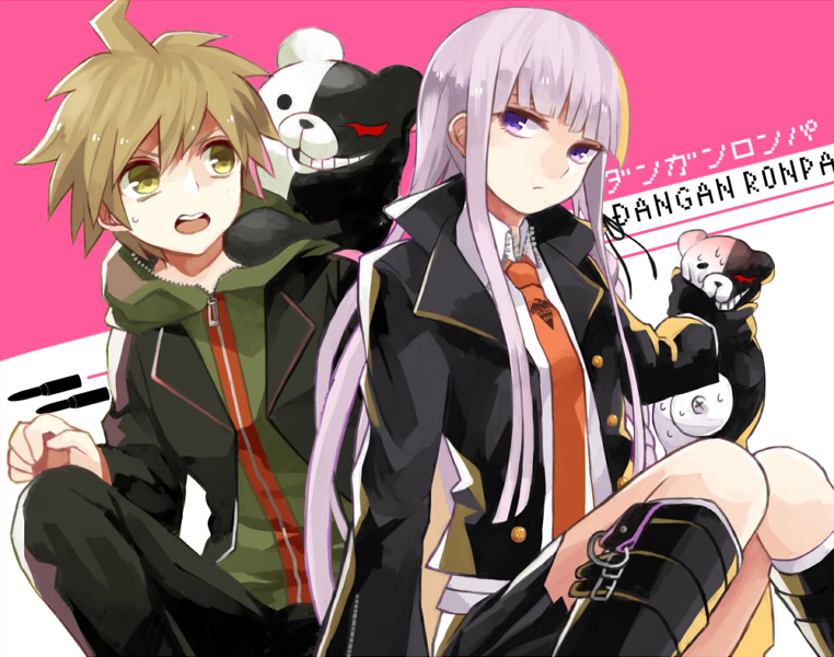 kirigiri kyoko, monokuma, and naegi makoto (danganronpa and 1 more) drawn by amarisu
