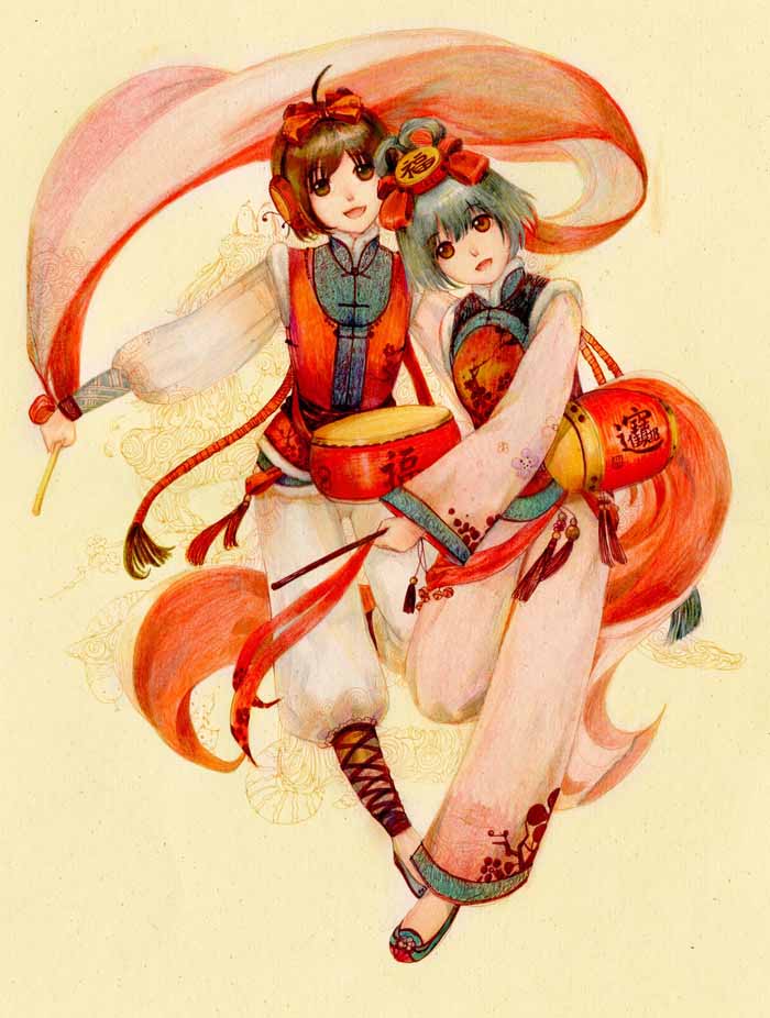 luo tianyi and yuezheng ling (vocaloid and 1 more) drawn by alien_(alienlolita)
