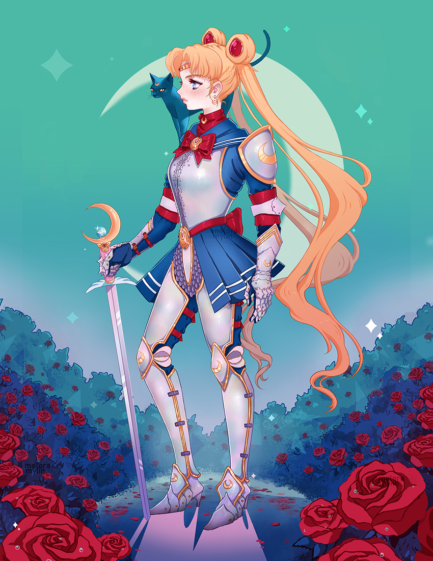 tsukino usagi, sailor moon, and luna (bishoujo senshi sailor moon) drawn by meloramylin