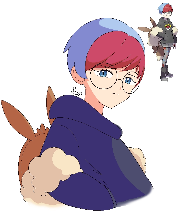eevee and penny (pokemon and 1 more) drawn by zent0ku