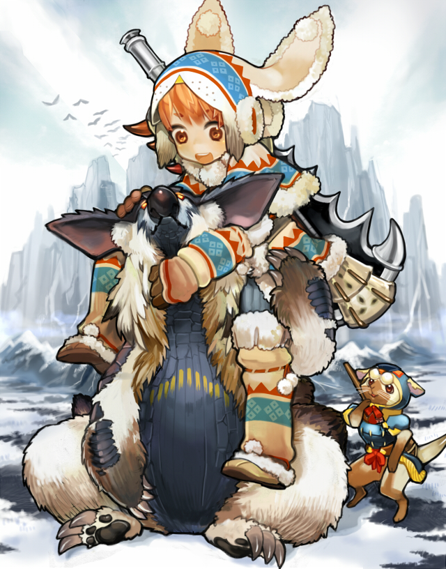 monster hunter, player palico, and lagombi (monster hunter and 1 more) drawn by haruo