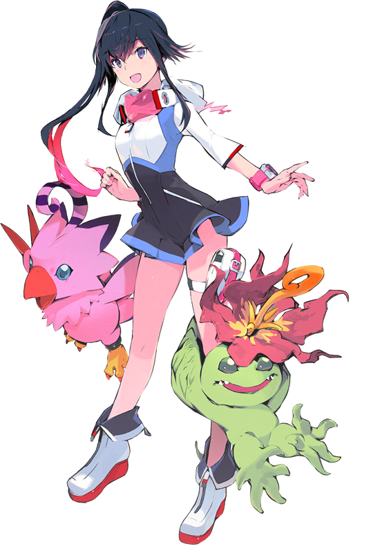 palmon, piyomon, and shiki (digimon and 1 more) drawn by taiki_(luster)