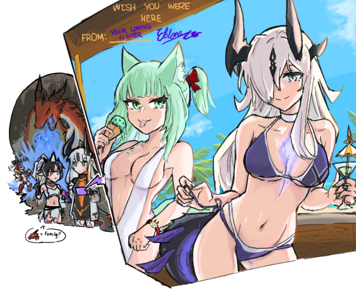 reed, harmonie, necrass, yato, kirin r yato, and 2 more (arknights) drawn by astrograph21