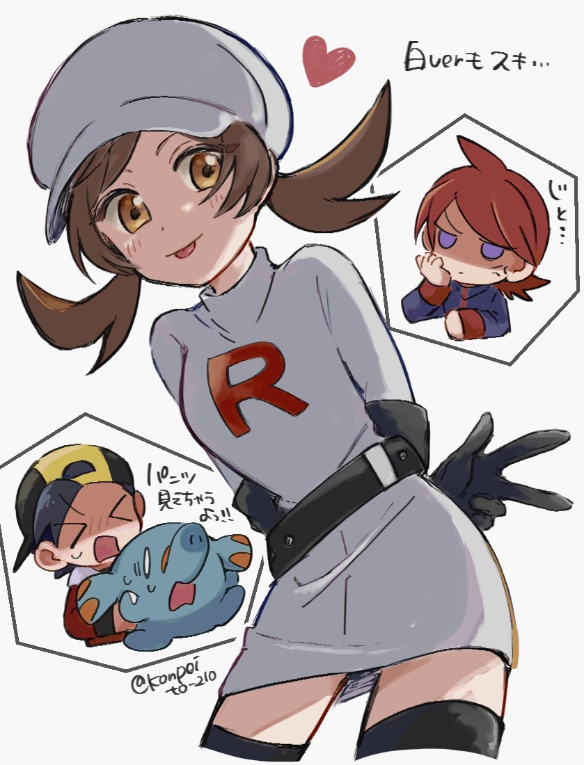 ethan, lyra, silver, and phanpy (pokemon and 2 more) drawn by konpei_(konpeito_210)
