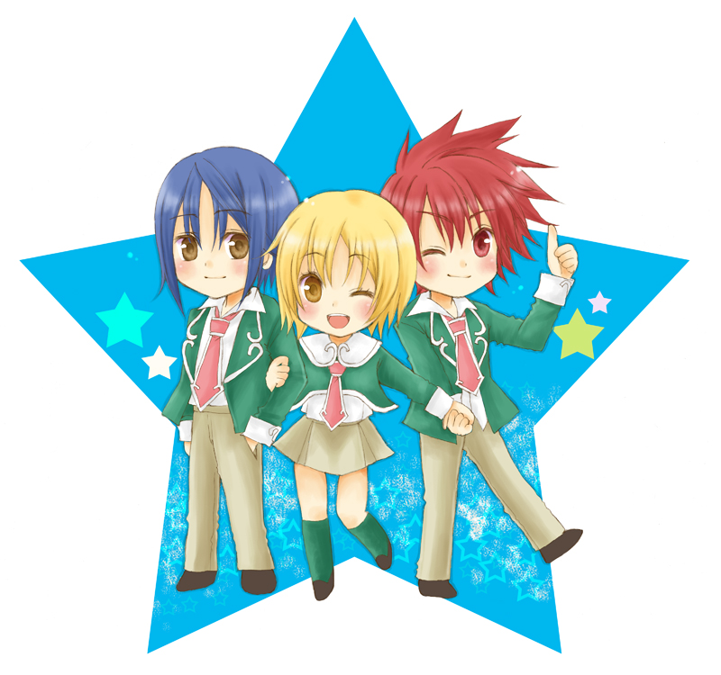 tsunashi takuto, shindou sugata, and agemaki wako (star driver) drawn by obinata_yui