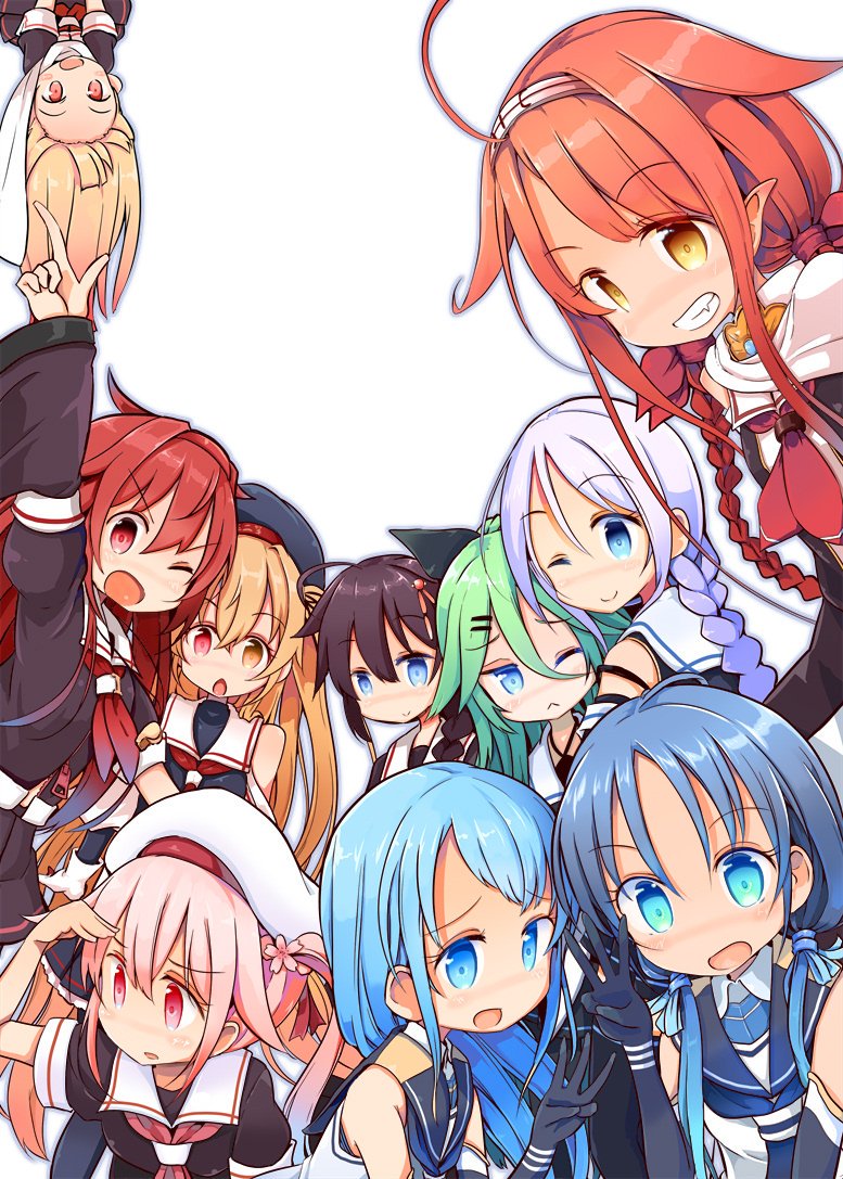 shigure, yuudachi, shigure kai ni, yuudachi kai ni, samidare, and 10 more (kantai collection) drawn by maiku