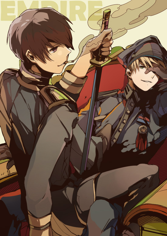 united kingdom and japan (axis powers hetalia) drawn by oba-min